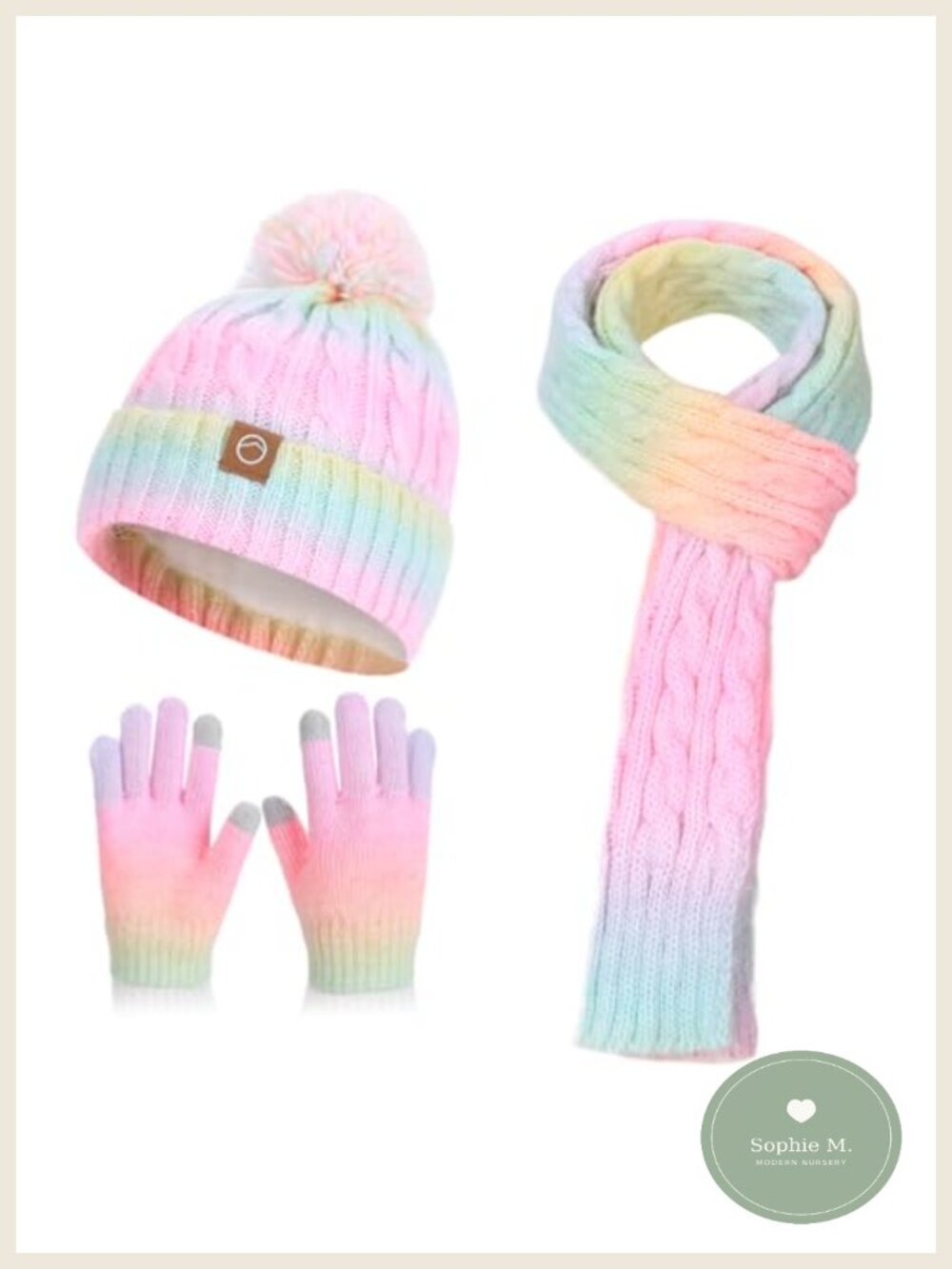 Kids Winter Hat Gloves Scarf Set Fleece Lined Beanie Mittens Knit Scarf 3-12